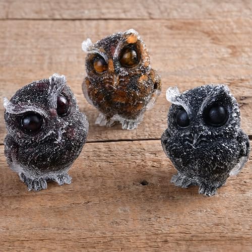 Miniatura 4 de NUZUJX Estatua de búho de 2.5 pulgadas, granate natural, piedra de ojo de tigre, figura de búho para decoración del hogar (obsidiana)