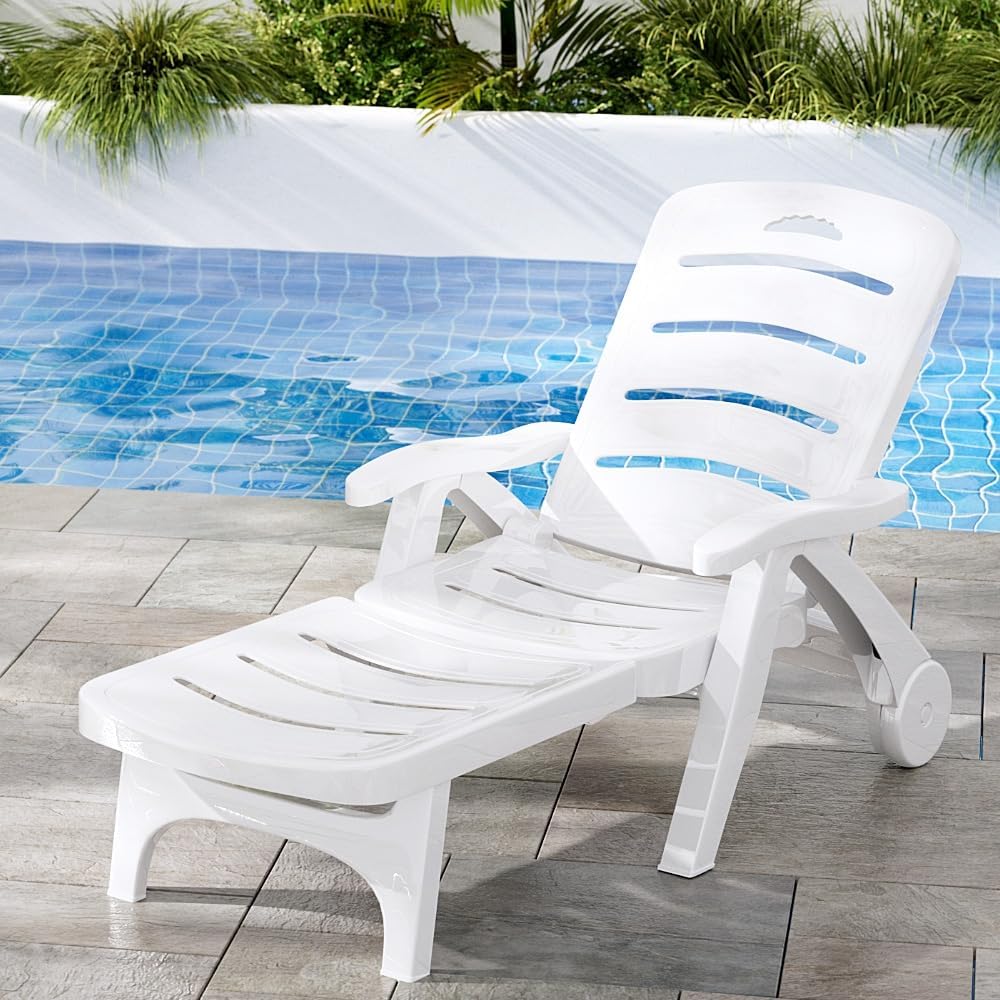 Gardeon Sun Lounge Lounger Table and Chairs Beach Chair Adirondack HDPE Patio Outdoor Furniture Wheels White