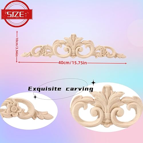 Vista 66 de Long Wood Appliques - DIY Wooden Carved Onlays for Bed, Door, Cabinet & Wardrobe Decoration (4PC, 20x5cm/7.8"x1.9")