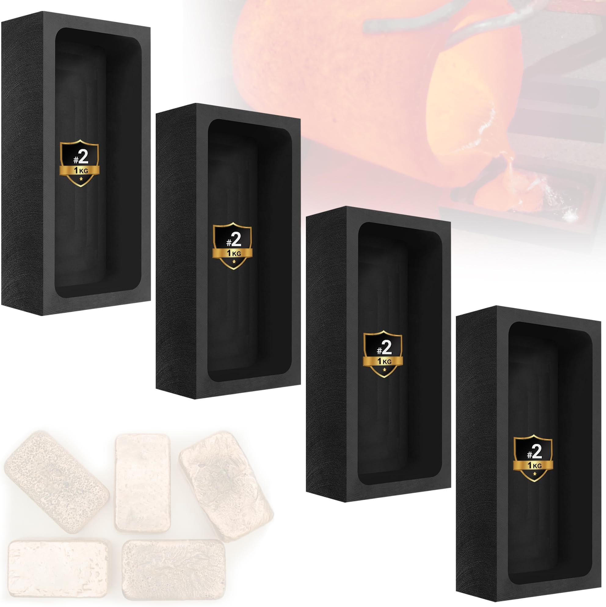 GONGYI GongYi 4 Pieces (1kg) Graphite Ingot Molds Crucible for Casting Mould Refining Metal Copper Gold Silver Aluminum Brass (4 x 2 x 1 Inch)