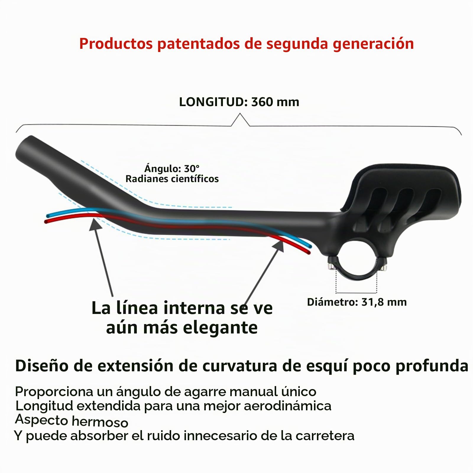 Alfa Pasca Accesorio para manillar de triatlón de carbono 31.8, accesorio de triatlón, manillar de triatlón de carbono, 30°, UD mate, 360 mm