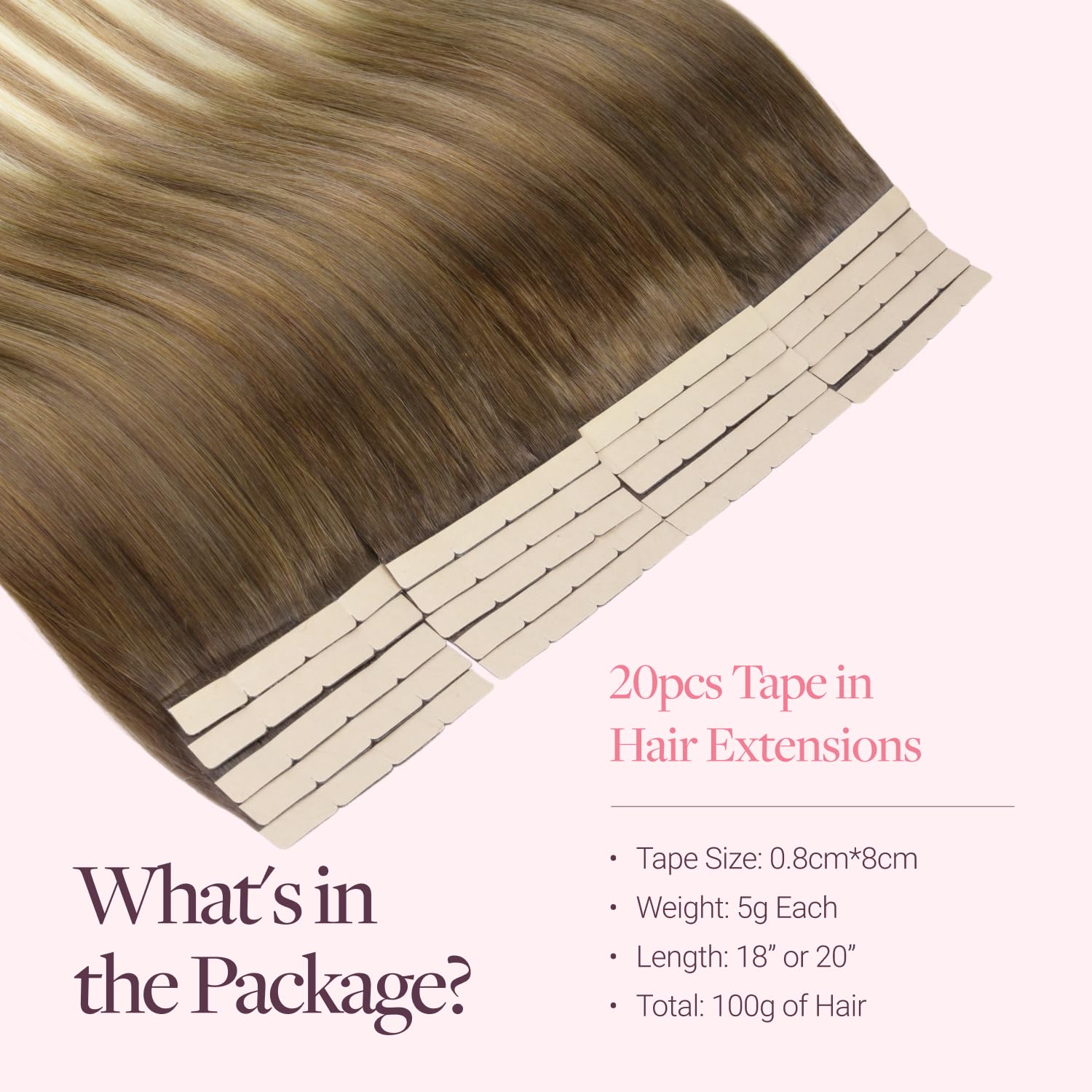 GOO GOO Tape in Hair Extensions Human Hair, 16inch 100g 20pcs, 8cm Wide Tape Weft Hair extenisons - Image 3