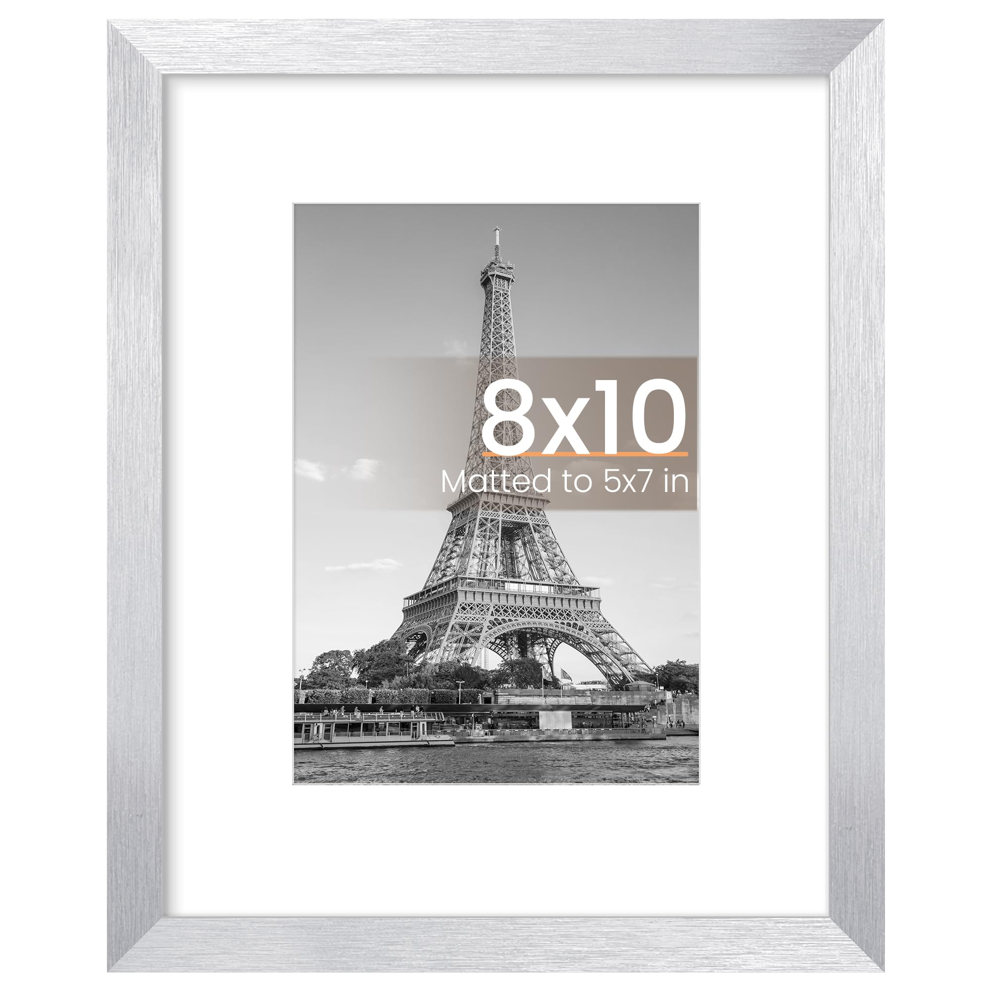 upsimples 8x10 Picture Frame, Display Pictures 5x7 with Mat or 8 x 10 Without, Wall Hanging Photo Frames, Silver, 1 Pack | 8 x 10 Frame, 5x7 Frame with Mat for Gallery Wall, Family, Baby, Dog, Dorm, Christmas,Mothers' Day