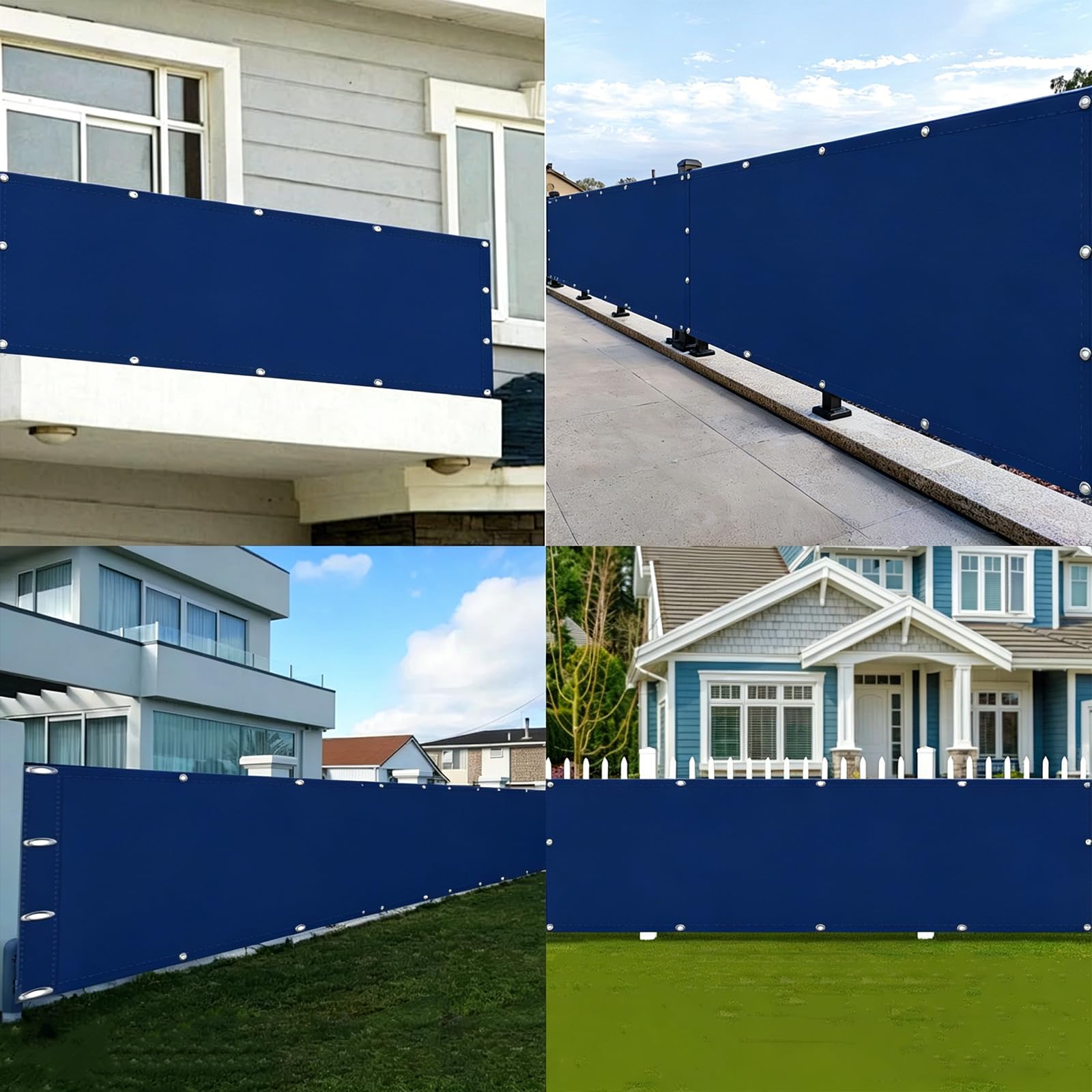 Parawan Balkonowy 65 x 280 cm Ochrona Przed Wiatrem I Promieniowaniem Uv, Ochrona Przed Ciekawskimi Spojrzeniami Osłony Dzielące I Ochronne Z Oczkami, Lina Na Patio, Ciemnoniebieski