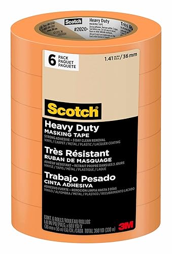 Scotch Cinta de pintor resistente, 6 rollos, 1.41 pulgadas x 60.1 yardas, para uso en vinilo, alfombras, metal y plástico, cinta adhesiva para