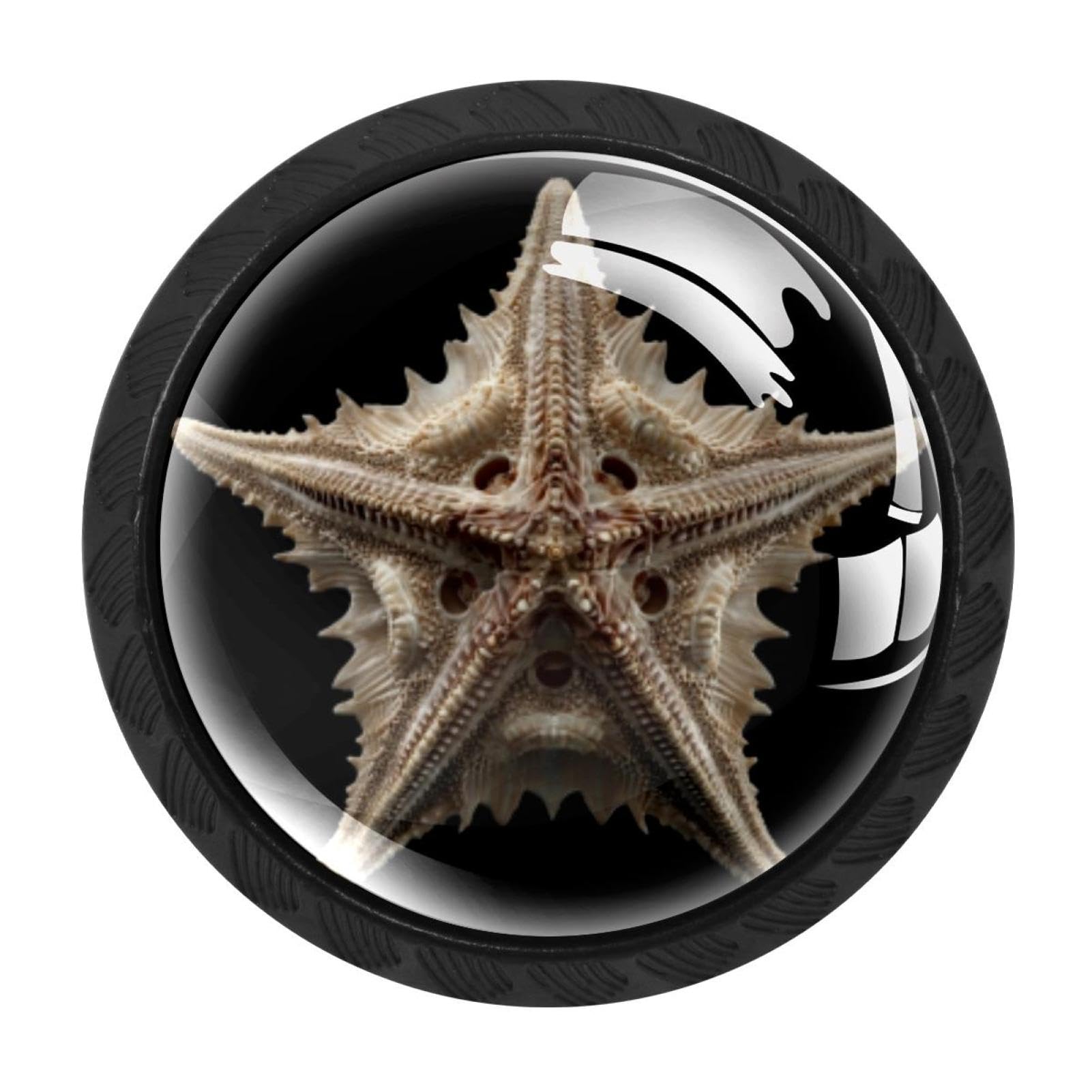 CHENZZZZ 4 Pack Black Seashell Starfish Cabinet Pulls with Screws, Kitchen Cabinet Knobs Hardware