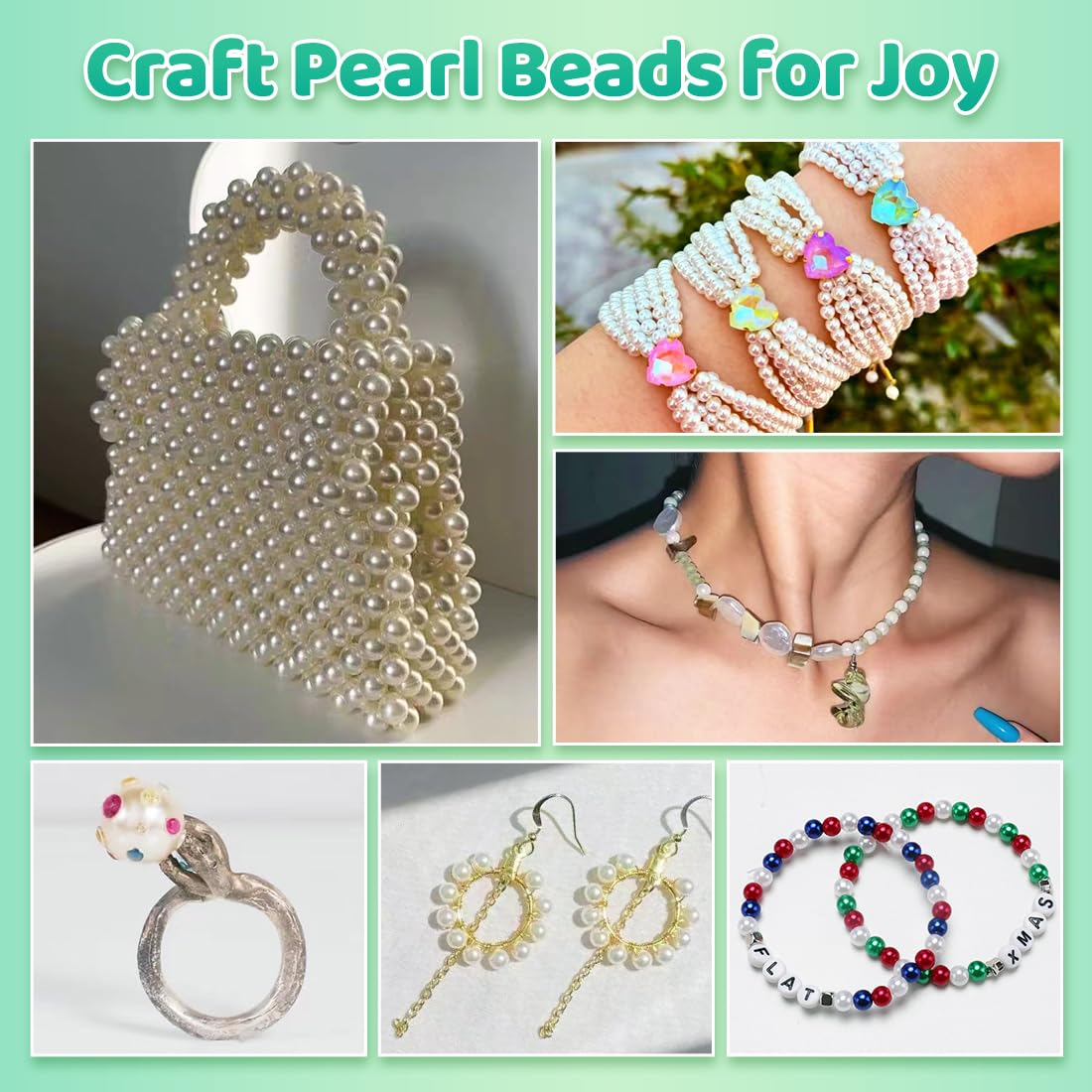 GAGANIU 2400pcs Pearl Beads, 47 Colors Round Beads for Bracelets, Multicolor Bracelet Making Kit, for Jewelry Making with Elastic String, DIY Crafts Set (6mm)