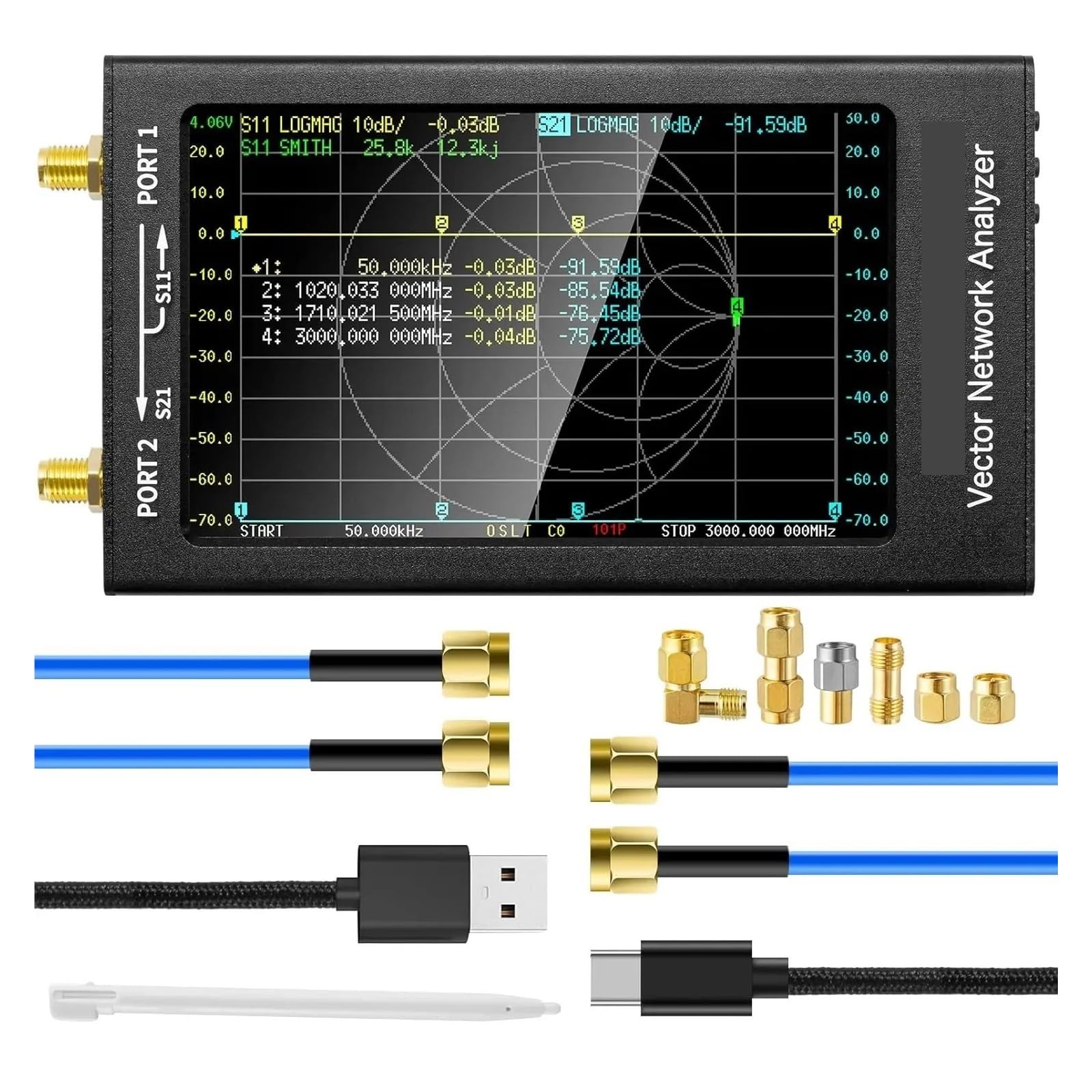 Analizador de red, Analizador De Red Vectorial 50 KHz-3 GHz, Pantalla 4,3"