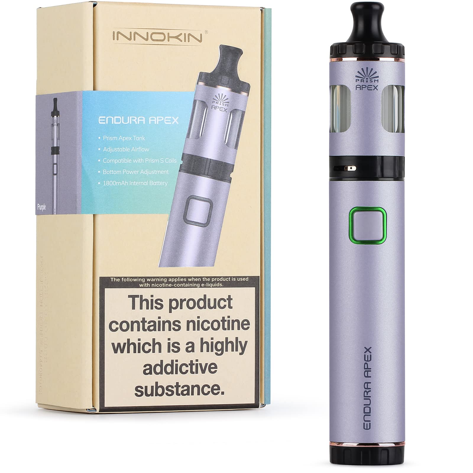 Innokin Endura Apex Kit, E Cigarette Vape Pen Starter Kit 1800mAh, Variable Wattage, E-Cig Top-Refill 2ml Tank with Precise Airflow Control Vaping, Type-C Fast Charge, AMZ UK No Nicotine - Purple