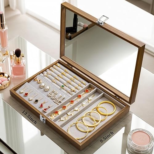 Joyero organizador para mujer, joyero de madera, organizador de joyas vintage para aretes, collares, anillos, pulseras, almacenamiento, regalo ideal