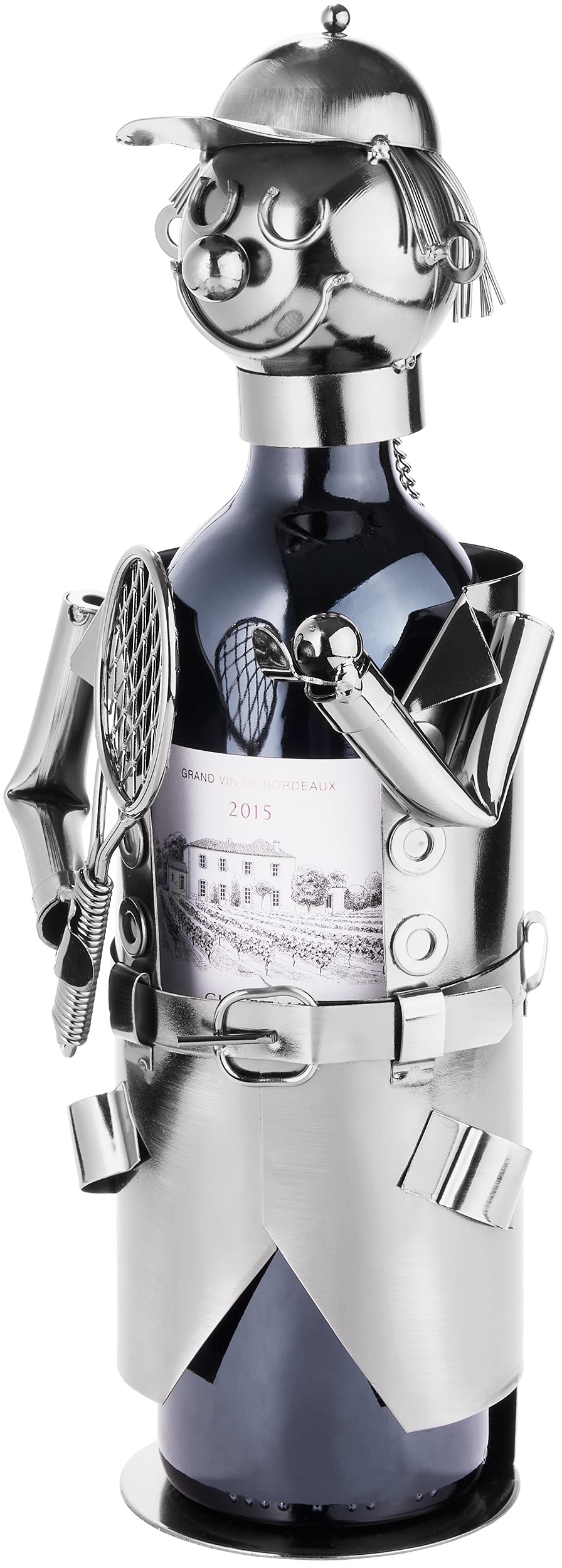 Brubaker Weinflaschenhalter Tennisspieler Metall Skulptur mit Geschenkkarte