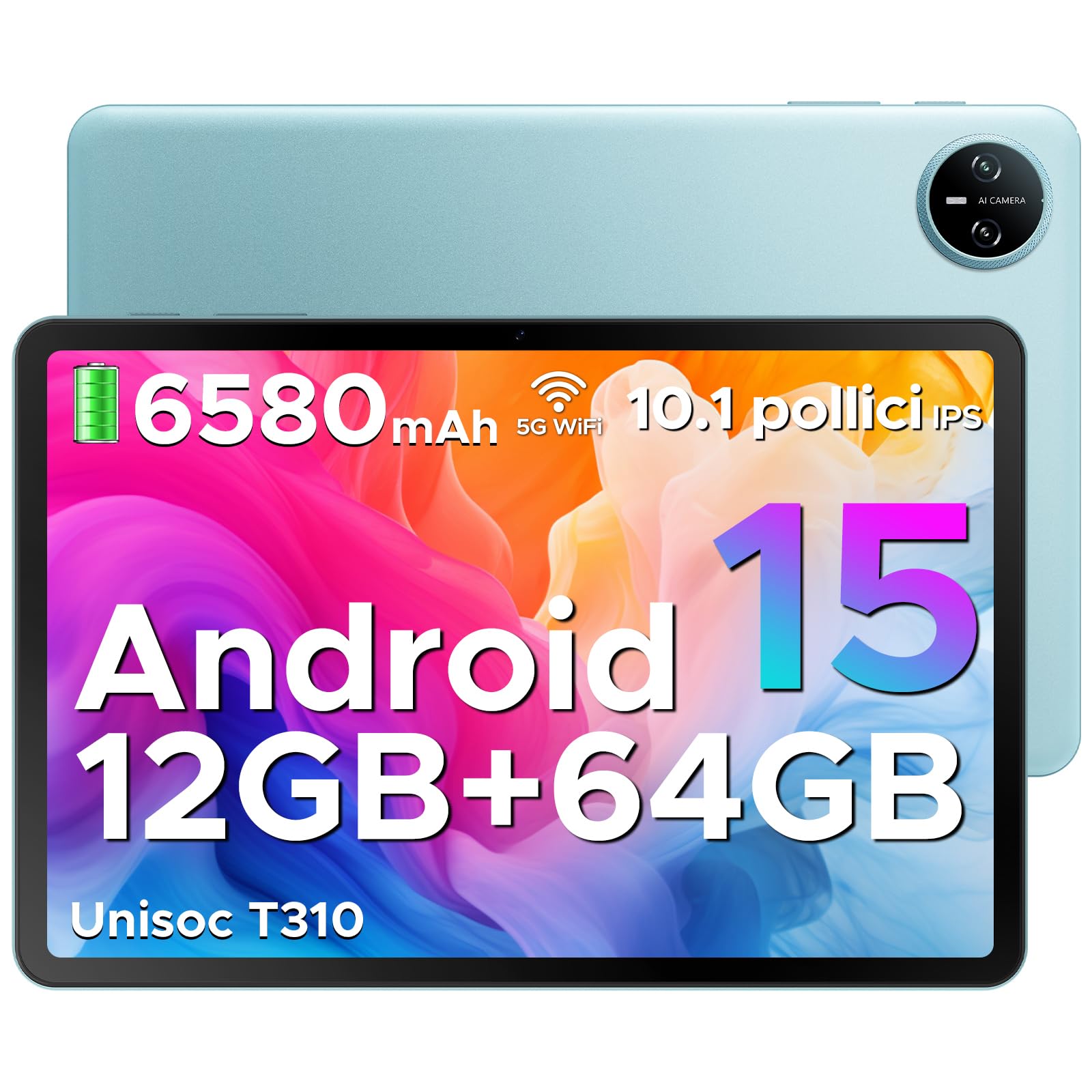 DOOGEE Tab A9 Android 15 Tablet 10 Pollici, 12(3+9) GB RAM + 64GB ROM (TF 2TB), 6580mAh Batteria, 5G+2.4G WiFi, 1280 * 800 IPS, BT5.0, 5MP+8MP, Tablet in Offerta Unisoc T310 Quad Core/OTG/Face Unlock