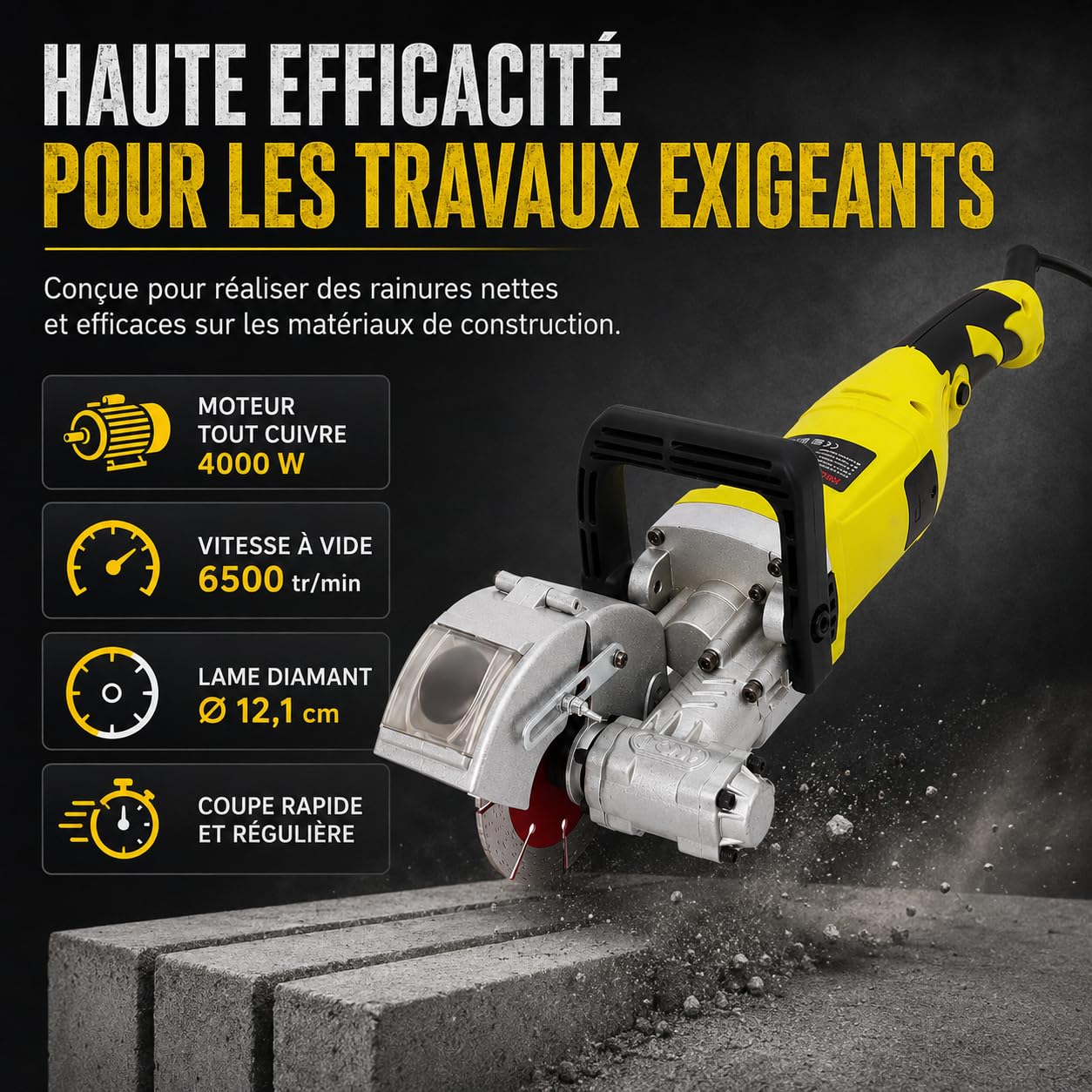 Beton - Fresa elettrica da parete, 4000 W, scanalata da parete, 6000 giri/min, con 5 lame per sega, fresa a fessura, 37 mm di profondità, 33 mm di larghezza