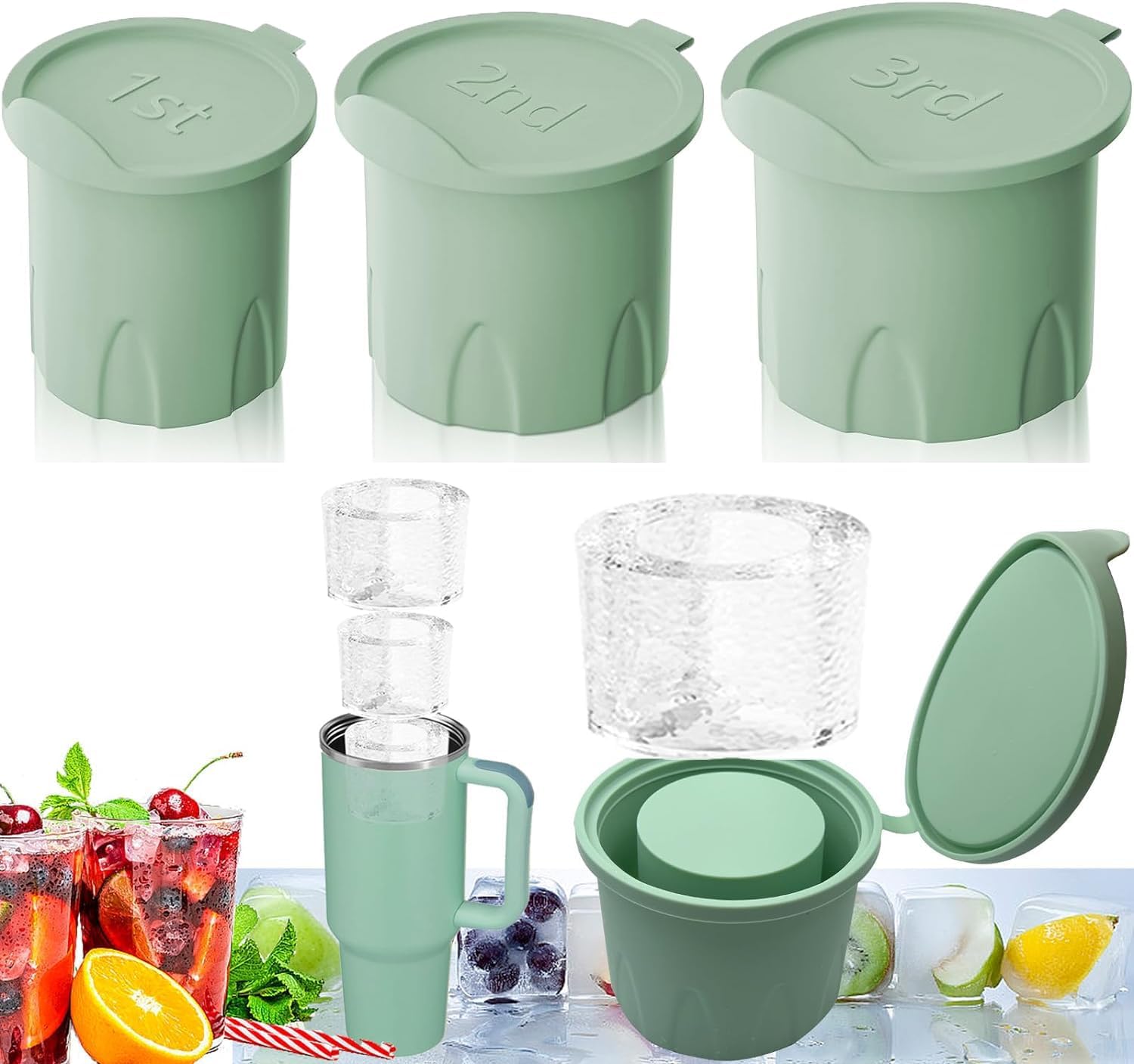 Ice Mold for Stanley Cup, Silicone Ice Cube Tray With Lid for 20-40oz Tumbler, for Chilling Whiskey, Cocktails, Drinks, Coffee, Easy Fill and Release Ice Maker, Stanley Cup Accessories