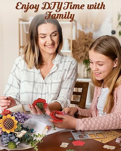 Miniatura 7 de Rowood Flores artificiales, ramo de flores de madera para adultos, colección botánica, decoración única para el hogar, regalo para mujeres, mamá,