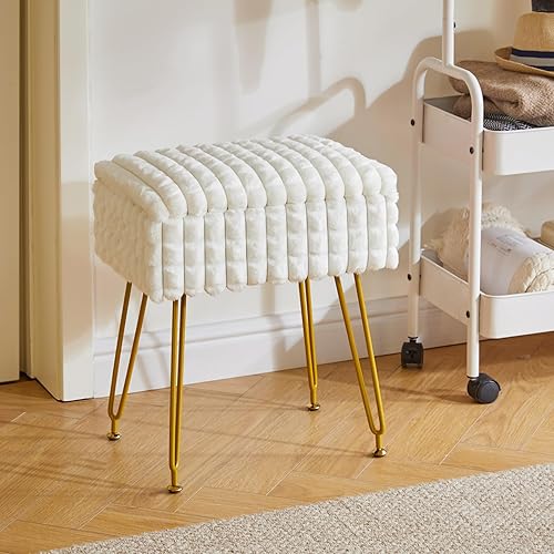 Miniatura 2 de IBUYKE Silla de tocador rectangular con espacio de almacenamiento, reposapiés otomano, taburete de tocador, silla de tocador, con pies
