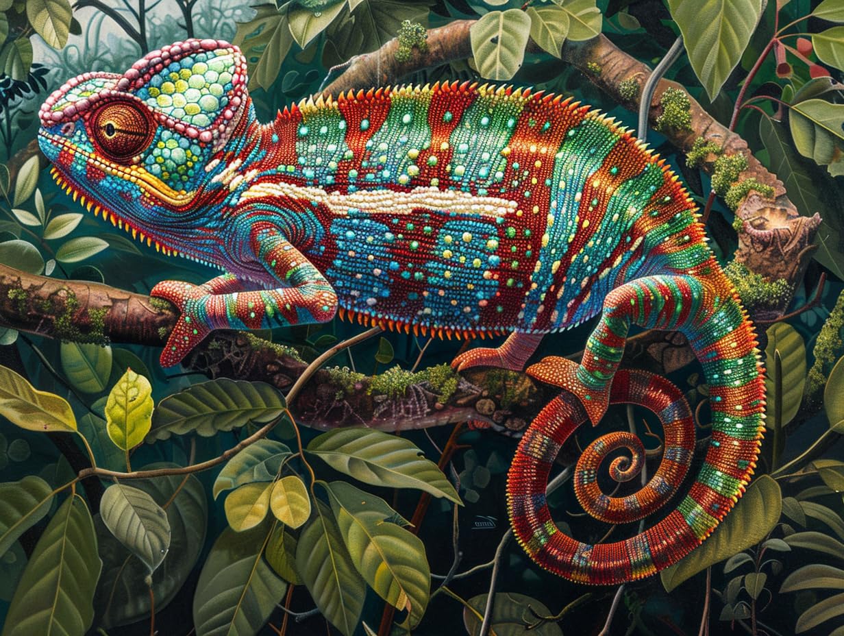 Ourtimfun DIY 5D Diamond Painting Kits Colorful Chameleon Full Drill Round Beads Diamond Art Embroidery Cross Stitch Diamond Painting