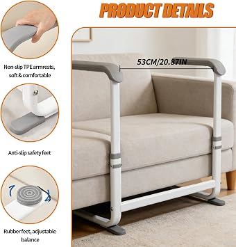 Stand Assist Aid for Elderly, Adjustable Width & 6 Height, Chair Lift Assist with Non-Slip Dual Handles, Supports Up to 330 Lbs, Sofa Mobility Standing Aid for Elderly, Pregnancy, Disabled
