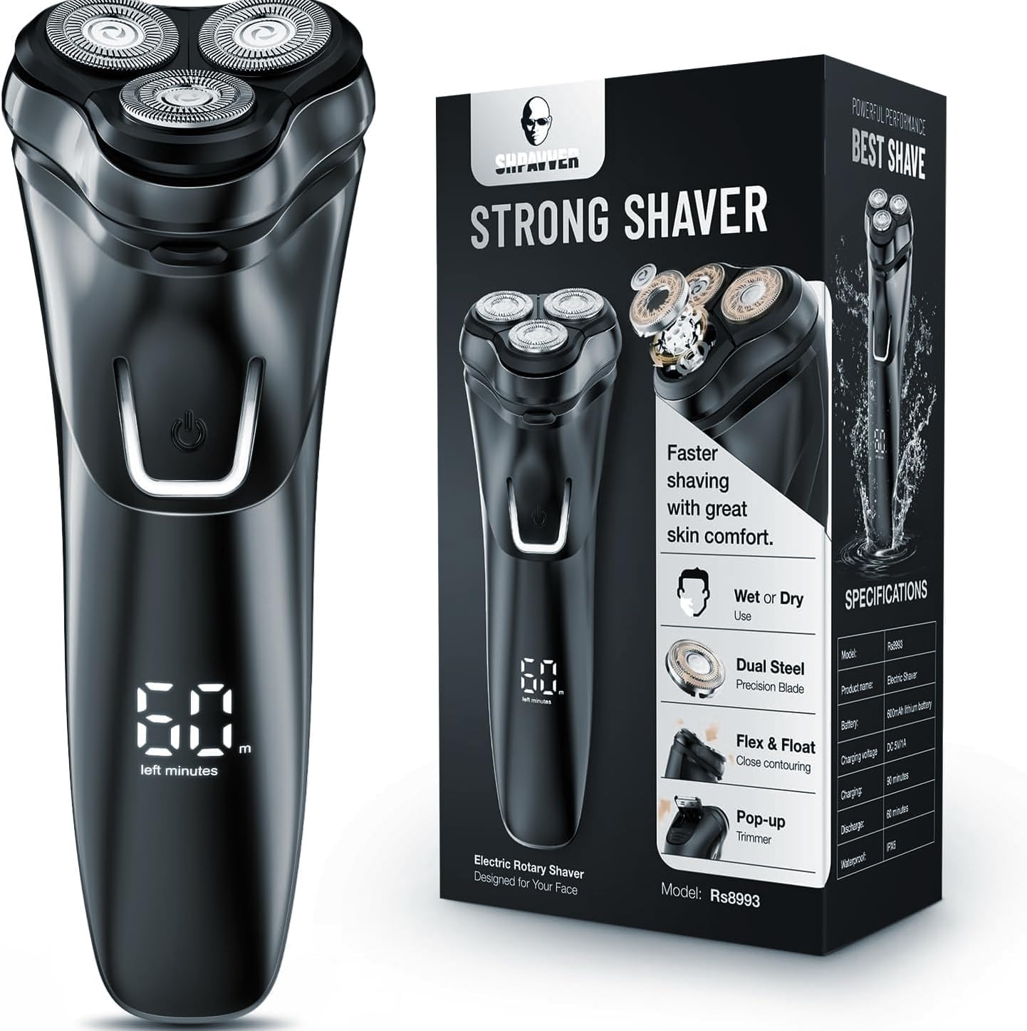 electric razor for men cordless wetdry rotary shaver waterproof - usb fast charging amp sensitive skin care - pop up trimmer amp precision blades ink black