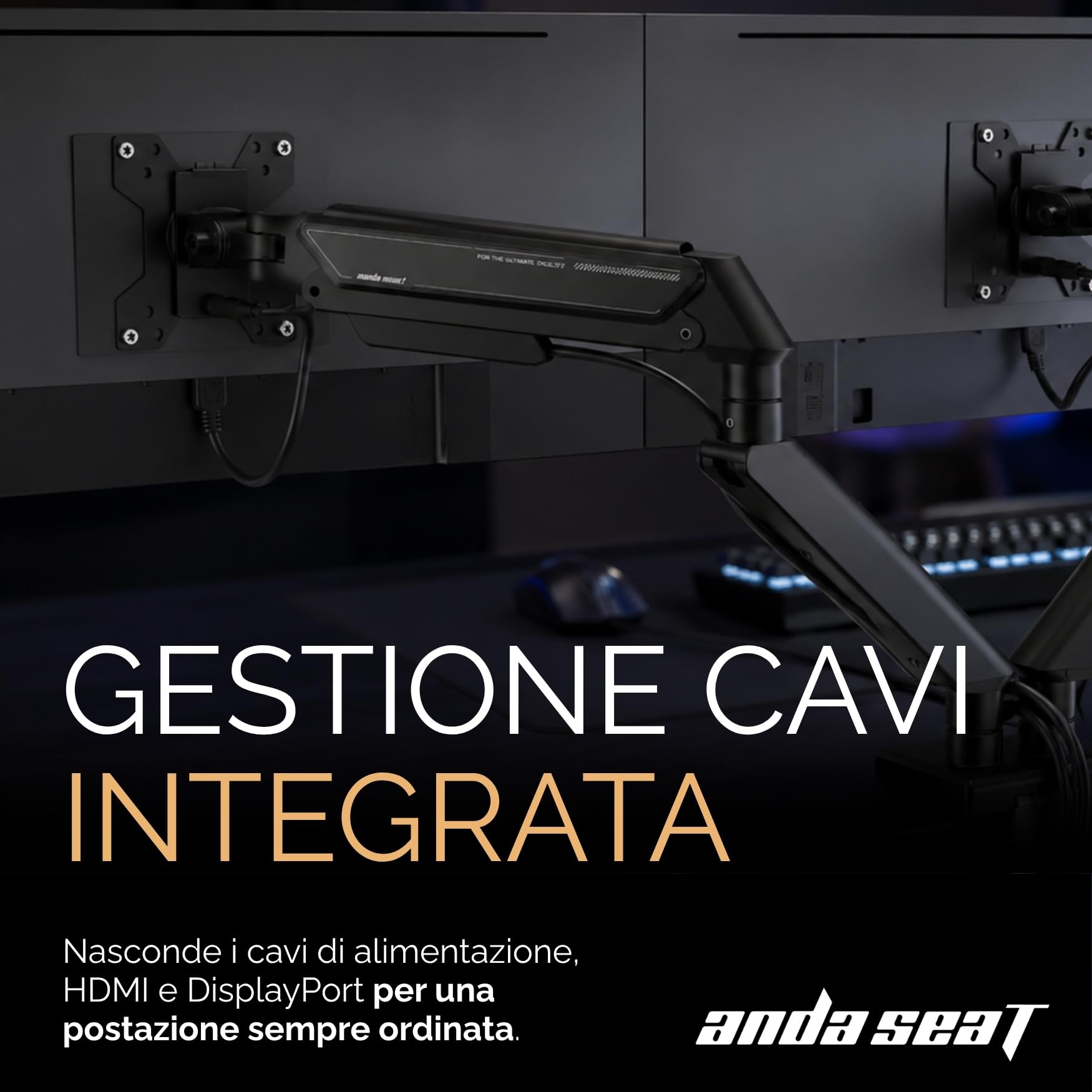 ANDA SEAT Stealth II Duo, Braccio Monitor Doppio da Scrivania con Molla a Gas Regolabile, Supporto Doppio Monitor da 17" a 32" fino a 9 kg per braccio, VESA 75x75 e 100x100