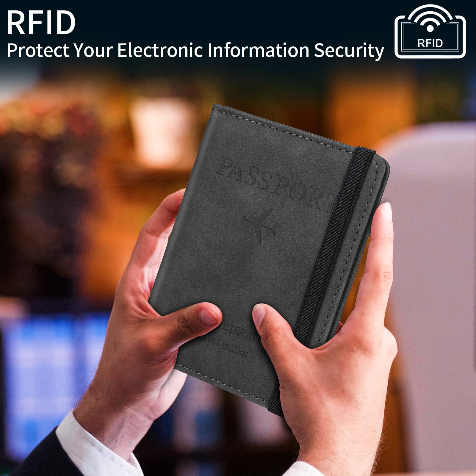 Sciphylia Porta Passaporto Custodia Passaporto da Viaggio con Blocco RFID Pelle PU Portadocumenti Viaggio Durevole Accessori Con Multifunzione, Nero Scuro