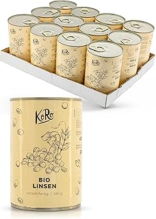 KoRo - Bio Linsen in der Dose 12 x 240 g - Verzehrfertig - Ideal für Linsensuppe und Eintopf - Vegan