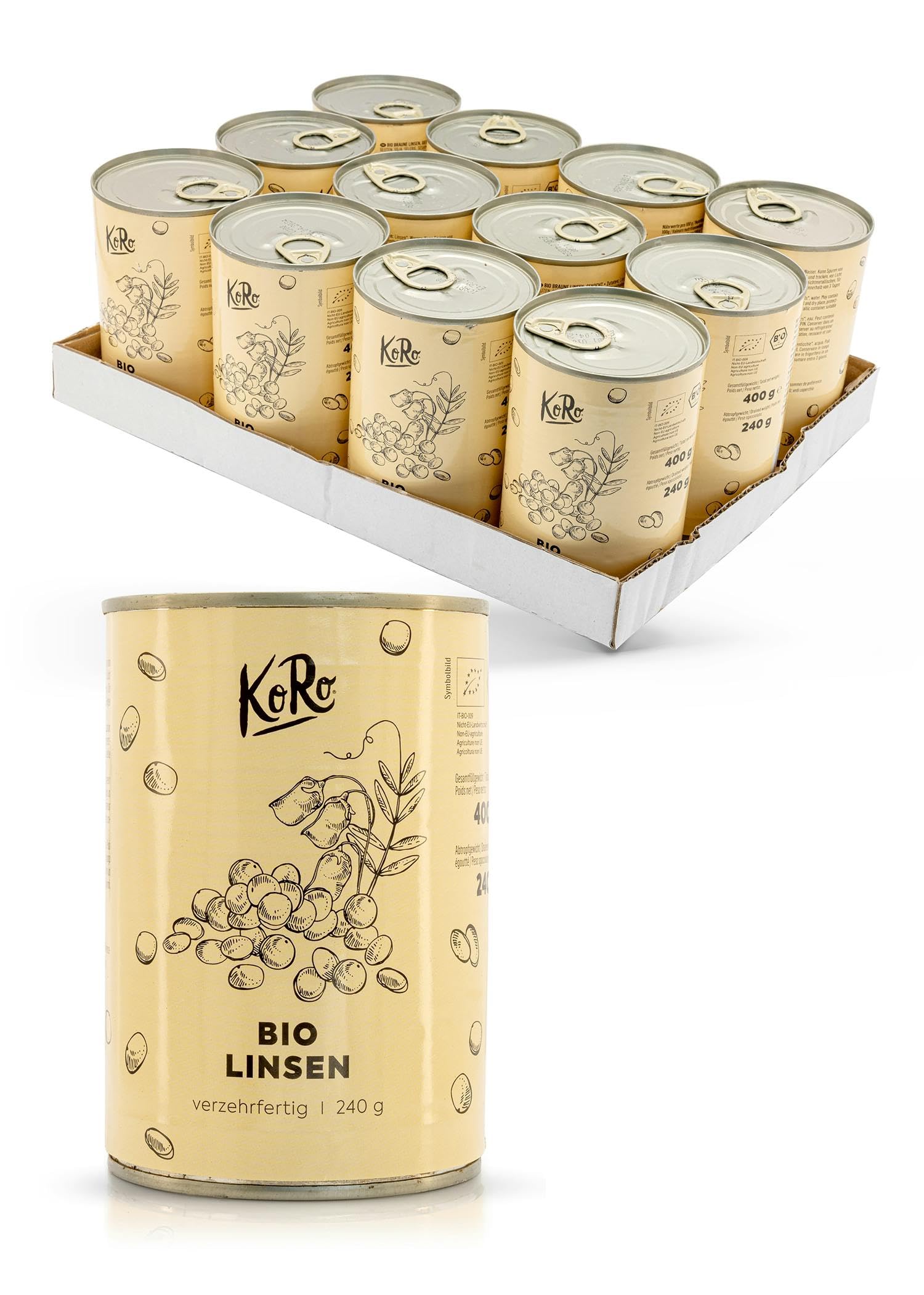 KoRo – Lenticchie marroni bio in scatola 12 x 240 g – Pronte da consumare – Per zuppe, primi e in creme – Vegan