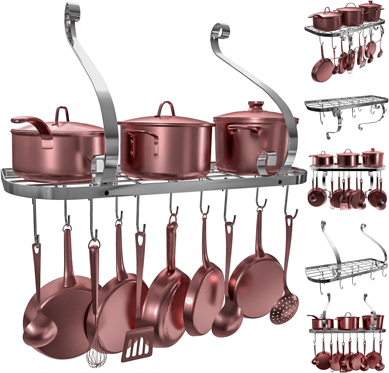 Vdomus Hanging Pot Rack Organizer, Wall Mounted Kitchen Pan Organizer