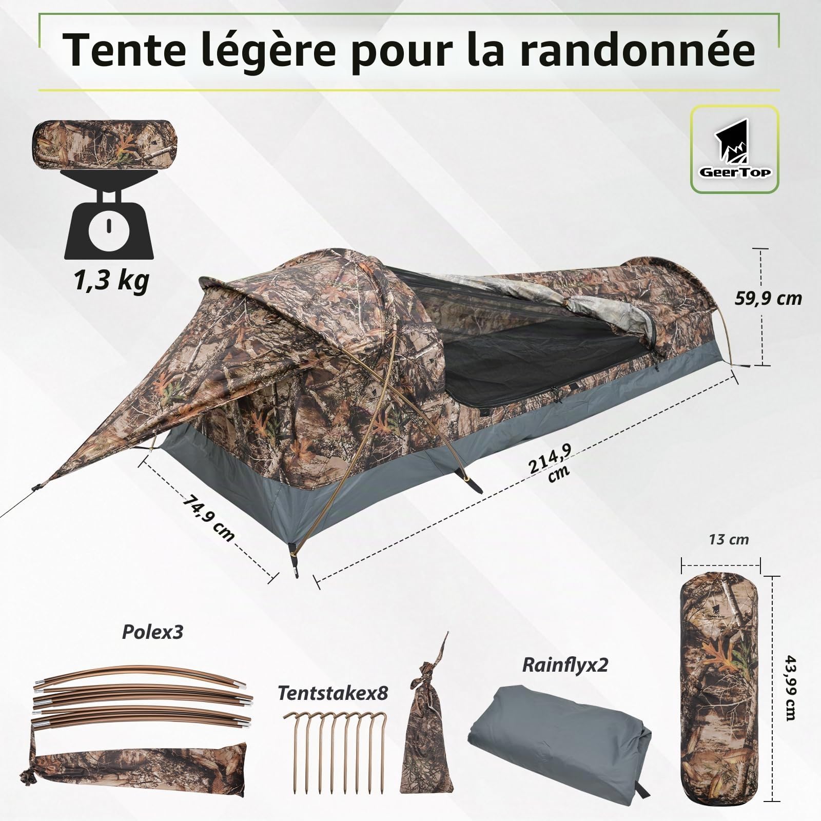 GEERTOP Tente Solo Bivy Tente 1 Personne Imperméable Ultra-Légère pour Camping, Randonnée, Chasse, Survie en Plein Air - Montage Facile