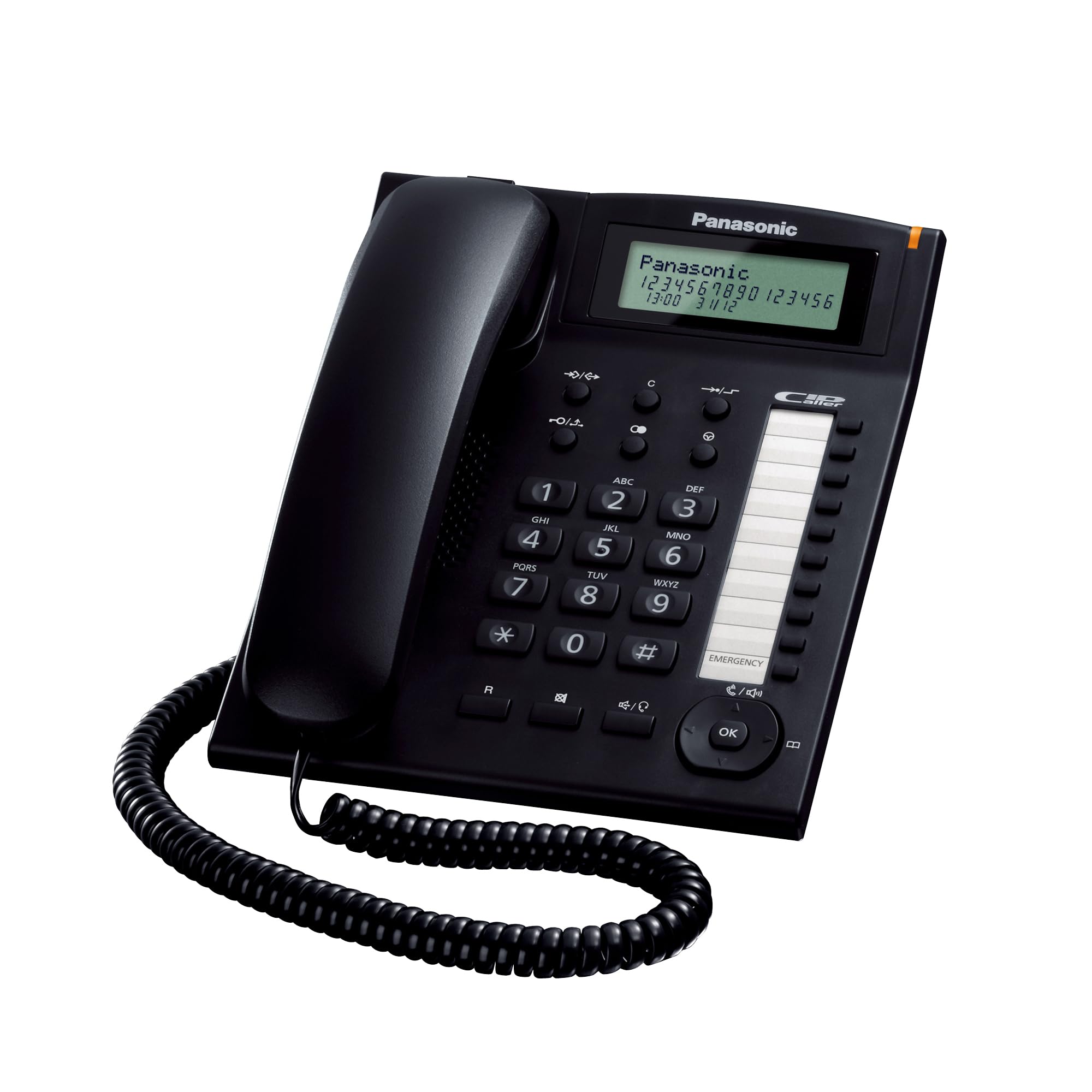 Panasonic KX-TS880EXB Telefono Fisso a Filo con Vivavoce e Identificativo del Chiamante, Sistema Telefonico Integrato, Rubrica, Richiamata a Tocco Singolo, Blocco della Selezione, Porta Dati, Nero