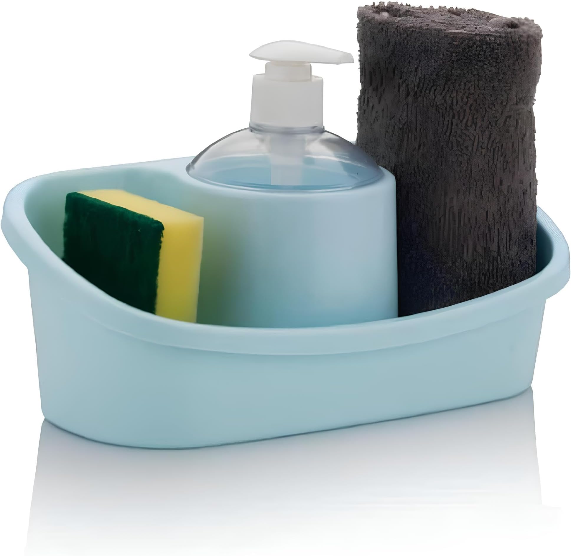 KIMEE Plastic Liquid Soap Dispenser Pump with Sponge Holder 250ml Multipurpose Sink Caddy Bathroom Kitchen Basin Tidy Organizer