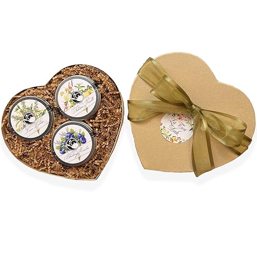 La Tea Dah - Caja de regalo de corazón para el día de la madre para mujer, tres mini latas florales de bolsas de té surtidas, regalos del día de la