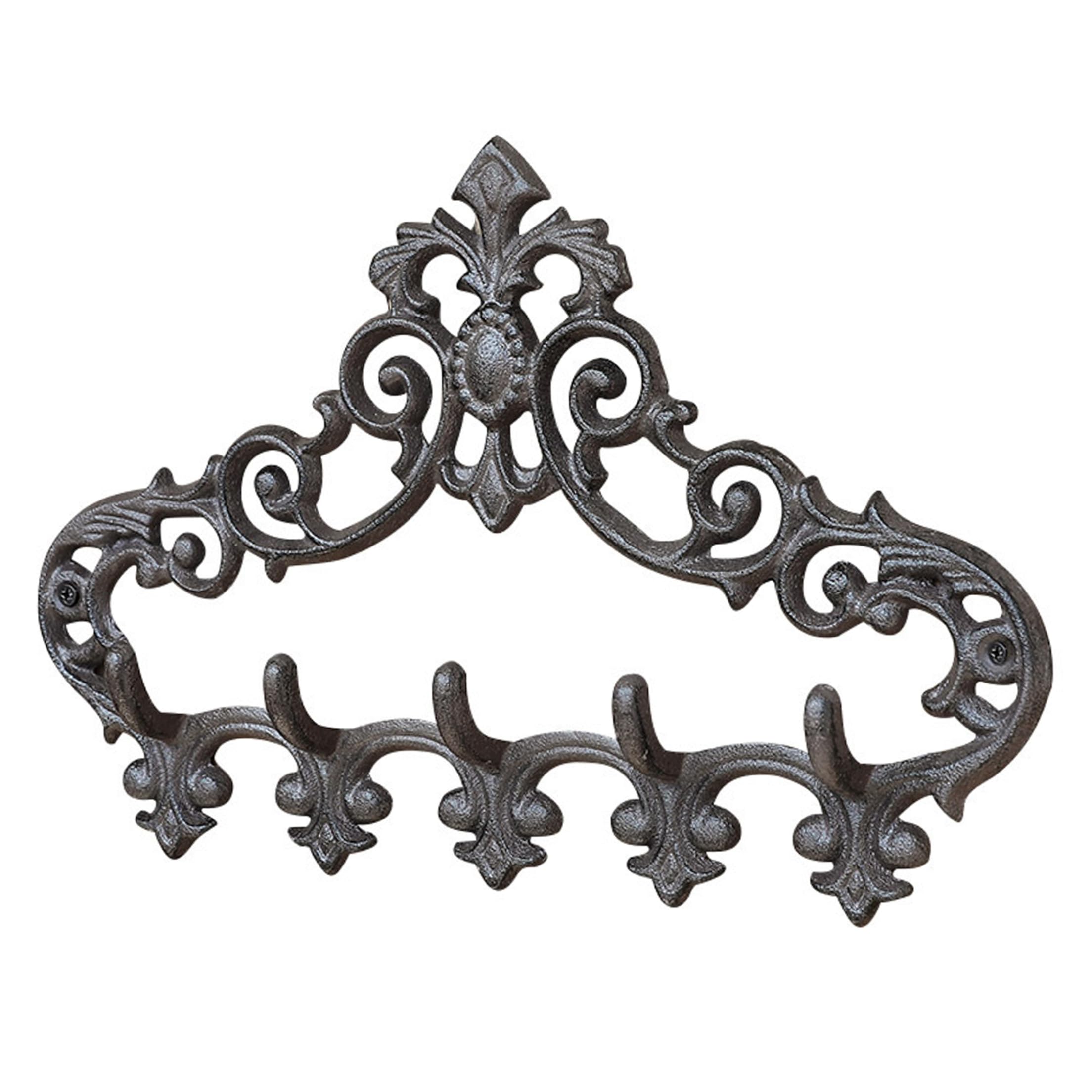 Imooreshine Decorative Wall Hooks, 5-hook Vintage Coat Rack, Decorative Wall Hooks - Rustic Cast Iron Key Holder Mount, Black