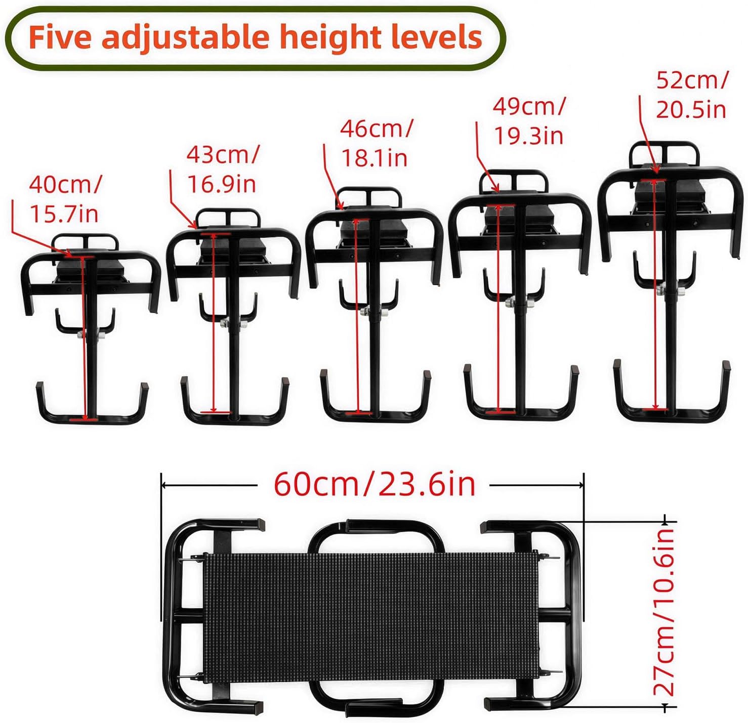 Heavy Duty Garden Kneeler and Seat, Foldable Gardening Stool with Tool Belt Pouch, Height Adjustable Kneeling Pad Portable Bench, Ideal for Women & Seniors (Black)