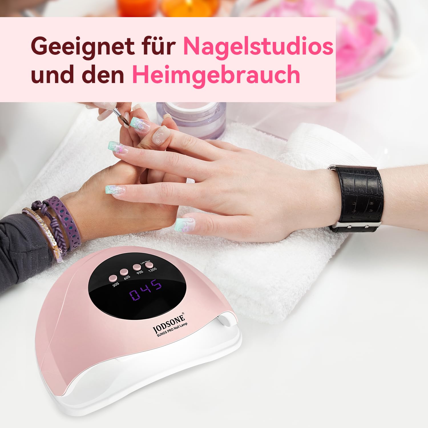 JODSONE UV-Nagellampe, LED-Gel-Nageltrockner, tragbare Gel-Nagellampe mit Auto-Sensor und 4 Timern, für den Heimsalon, Nagelwerkzeuge, Rosa