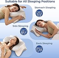 Vista 5 de Almohada cervical para el cuello, almohada ergonómica de espuma viscoelástica, diseño ortopédico para personas que duermen de lado, espalda y boca