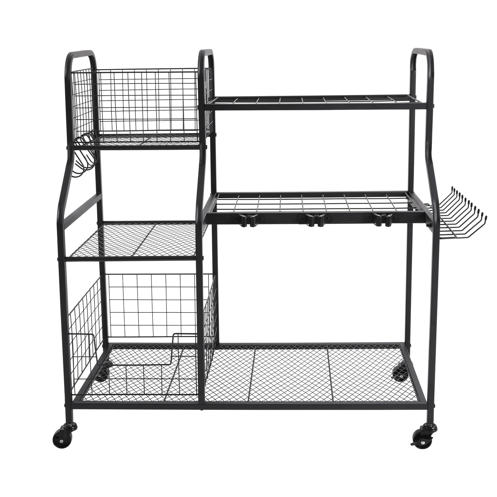 Scaffale per attrezzi da giardino, 36 scomparti, 12 ganci, in acciaio al carbonio, con ruote, portata 40 kg, per giardino, garage, capanno, 91,95 x 41,91 x 94 cm, colore nero