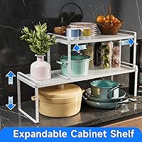 Vista 3 de Organizadores de estantes expandibles para gabinete, organizador de estante pequeño de cocina para encimera, despensa, color blanco, paquete de 3