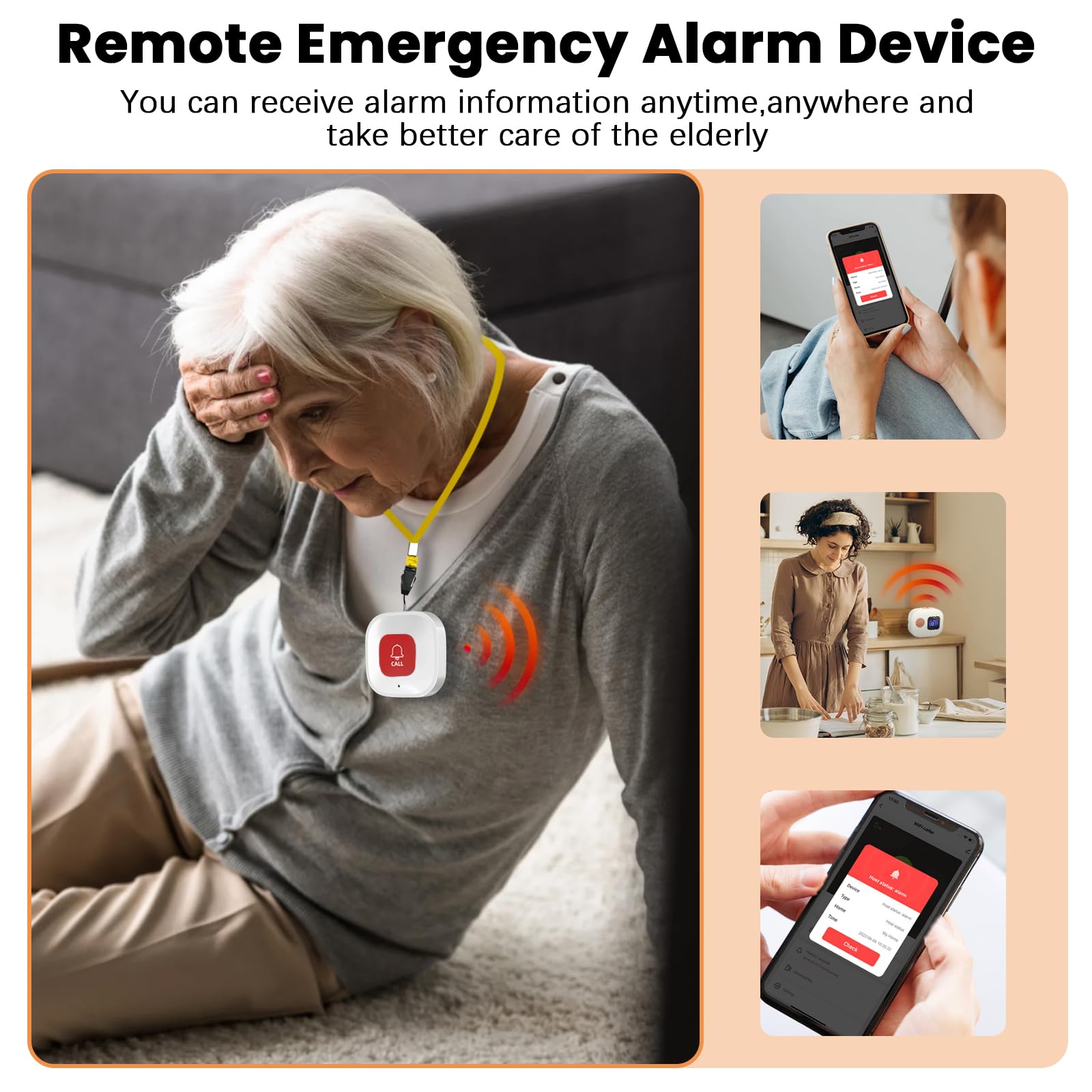 Alarma Avisador Personas Mayores,Botón de Llamada Emergencia para Ancianos | 4 * Botón de Llamada de Emergencia SOS + 1 * Receptor, Botón de Llamada WiFi para Cuidador para Pacientes Mayores