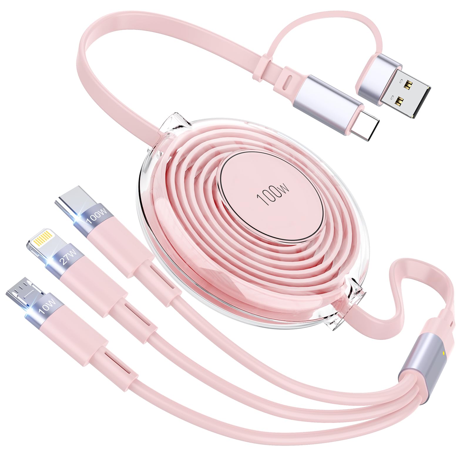 【100W】3in1 充電ケーブル 巻き取り式 [1.2M PD対応/高耐久]…