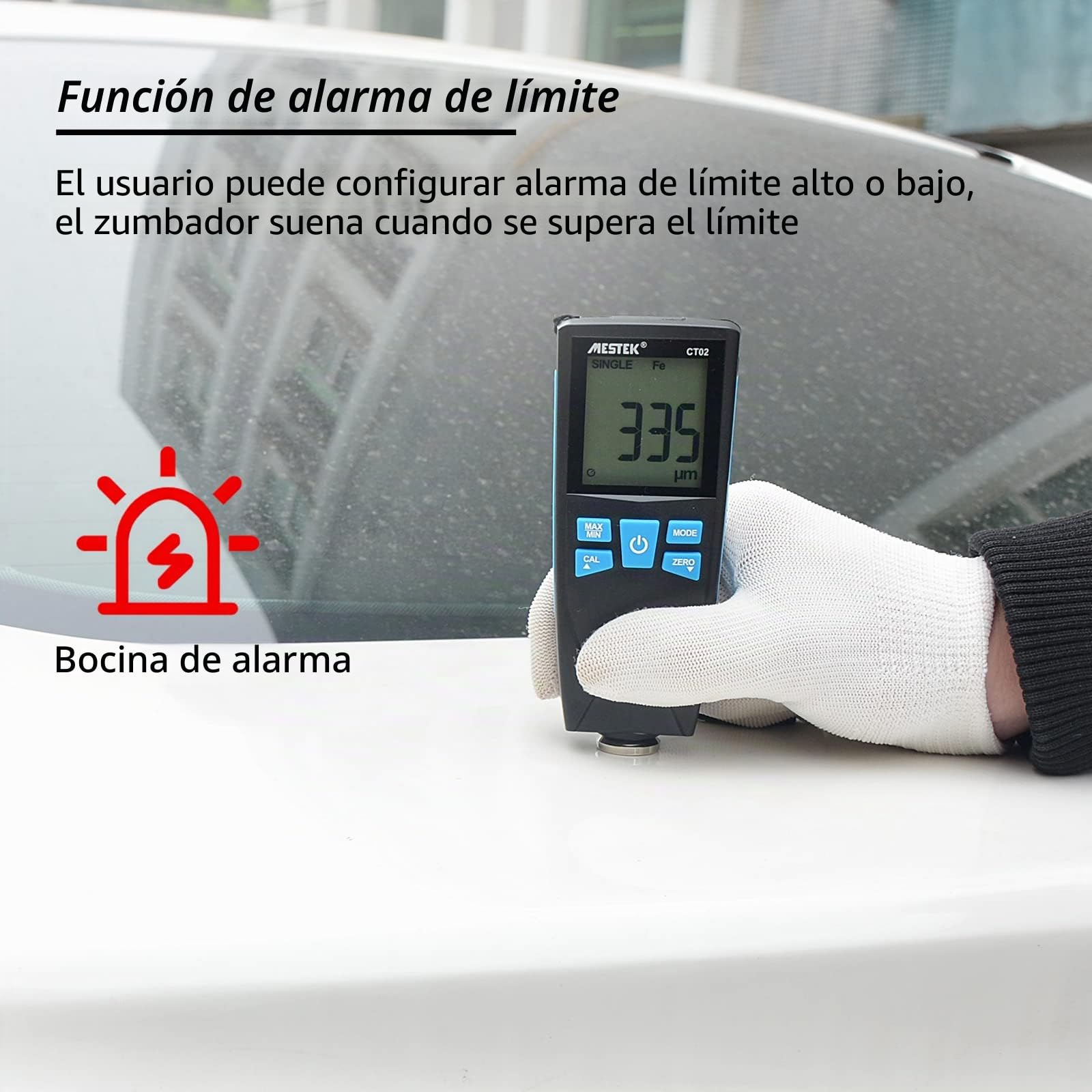 Medidor de Espesor Pintura MESTEK Medidor de Espesor de Revestimiento 0-1500um con LCD Sensor Automático de Fe&NF 2 en 1, para Automóviles, Automóviles Usados, Superficies de Equipos, etc.