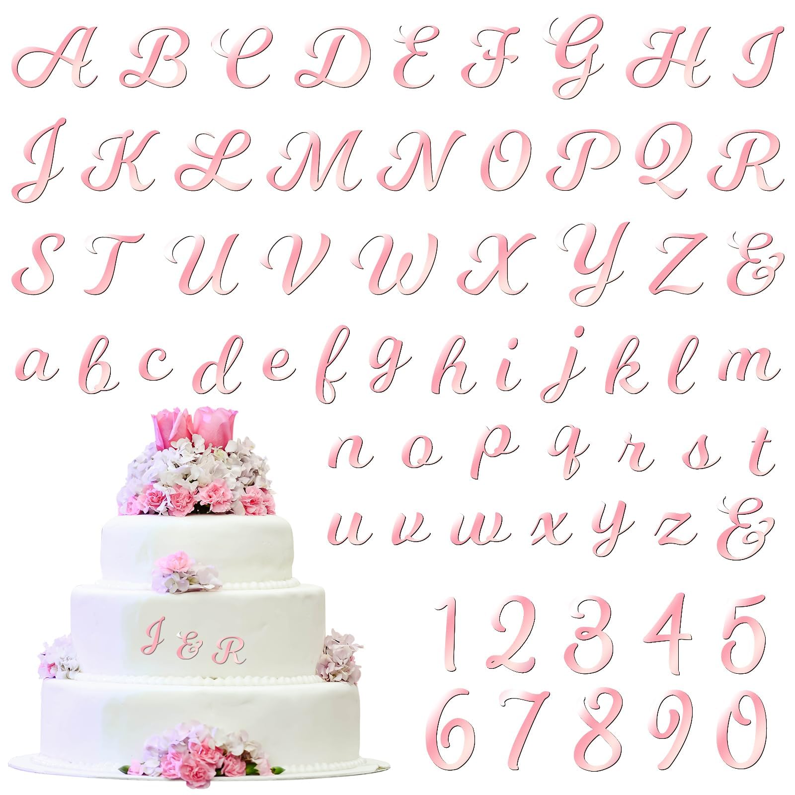 64 Pcs Pink Acrylic Cake Topper Letters & Numbers Set A-Z & 0-9