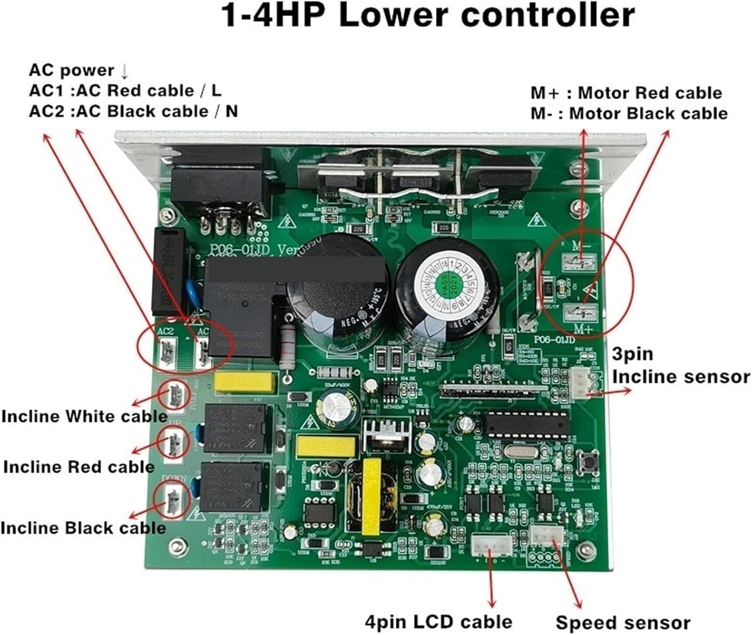 Universal Treadmill Controller, Adjustable Motor Control Board with Touch Panel for 1.0-4.0HP DC Motors(1-2HP W Incline)(1-4HP W Incline)