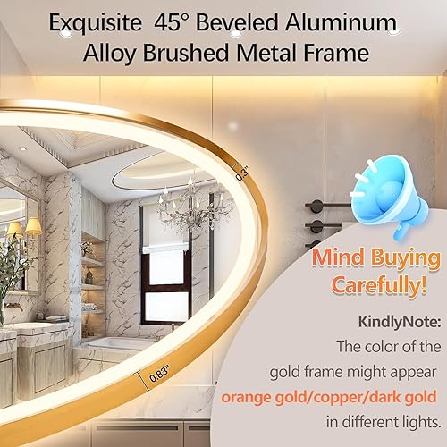 Miniatura 36 de Espejo de baño LED ovalado de 32 x 20 pulgadas con luces, espejo de tocador negro con luz antiniebla montado en la pared, espejo ovalado LED