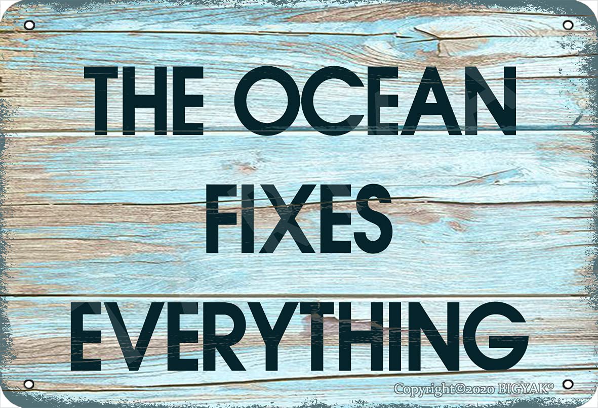 Kwqdozf As Pic 09 8X12 Inch The Ocean Fixes Everything Retro Look Tin Decoration Plaque Sign