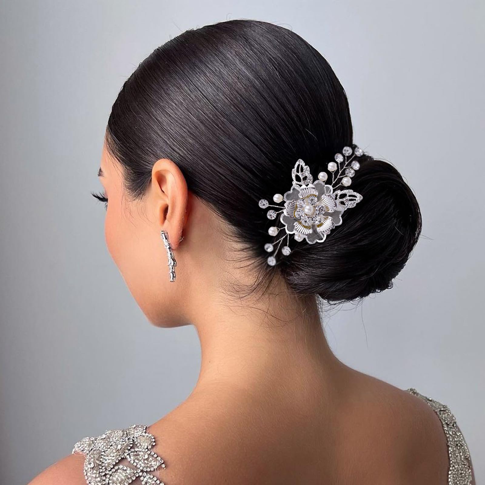 Épingles à cheveux fleur strass et perles HONGMEI pour femmes - 7