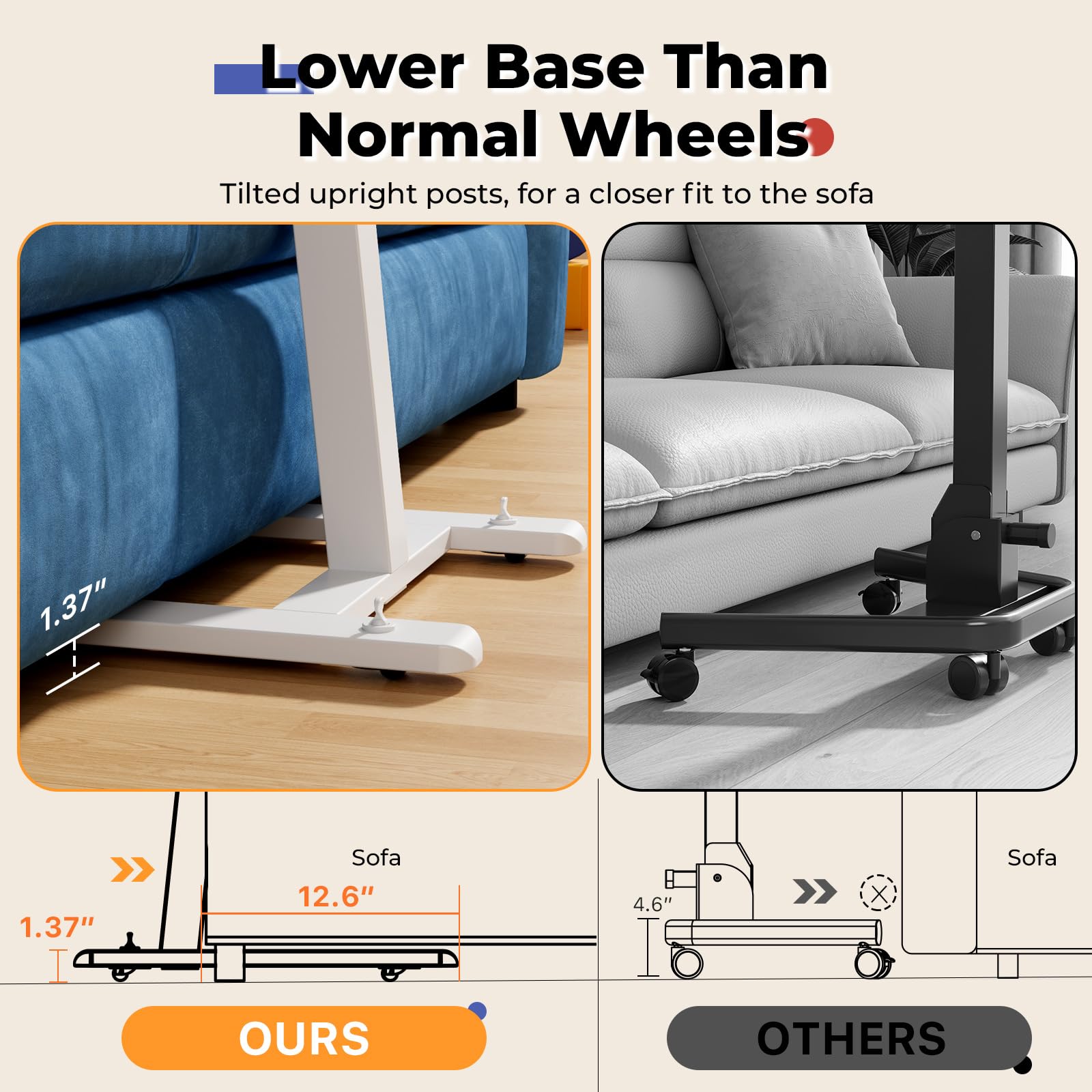 JOY worker Low Height Small Mobile Standing Desk for Couch Height Adjustable TV Tray Table with 90 Foldable — view 6