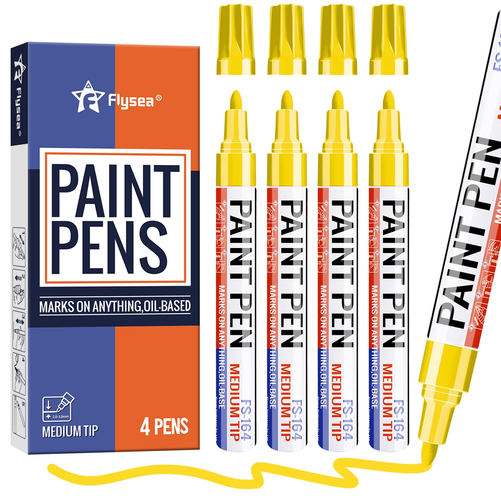 Alitastro Yellow Paint Pens 4 Pcs Oil Based Medium Tip Permanent Marker Pen