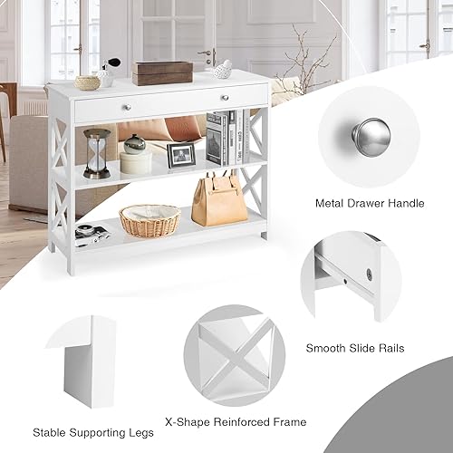 Miniatura 4 de LUARANE - Mesa consola de 3 niveles, mesa de entrada con 2 estantes de almacenamiento abiertos, mesa de acento estrecha con marco de madera en forma