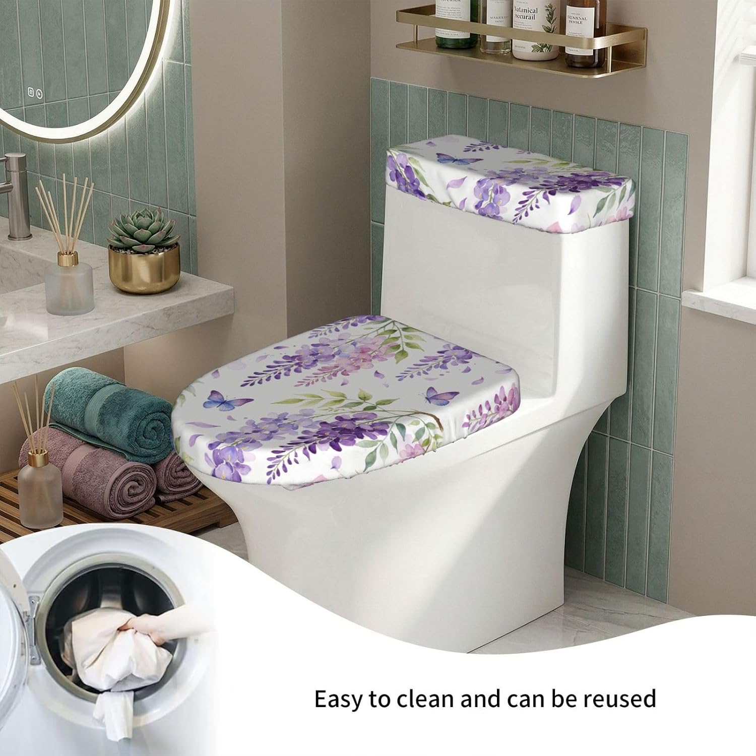 Wisteria Toilet Lid and Tank Cover Set, 2 PCS Toilet Seat Cover